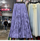 Myoism Folded Half-Dress Woman 2025 Spring And Summer New Big Swing Long Dress Simple Lazy Feeling 100 Folds Skirt