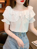 French Temperament Lotus Leaf Blouse Women 2026 Summer Design Chic Drawstring Shirt Niche Bubble Sleeve Chiffon Shirt