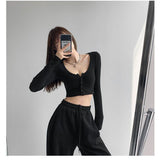 Spice Girls Short-Num T-Shirt Embody Temperament V Collar Long-Sleeved T-Shirt Thai Summer Spring And Autumn Winter Top