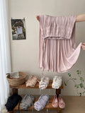 French-Style Escape Rope Island Ice Silk And Folded Skirt Women's Summer Gentle Holiday Style A Word Umbrella Skirt