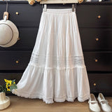 Gentle Wind Hollow Lax Subian Thin Half Body Skirt Woman Spring 2025 High-Waist Fold Loose Layer Cake Skirt Tide