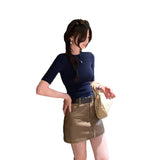 Beautiful And Beautiful Solid Color Sleeve T-Shirt Girl Summer 2025 New High-End Small Body Body On The Shoulder