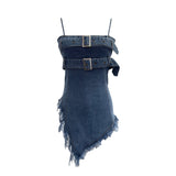 Real Shoot Water Wash Old Fur Side Cowboy Bra Sleeveless Top Irregular Short Babes Sling Vest 2625