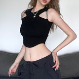 2025 Babes Wearing Black Vest Women Wearing Summer Hollow Irregular Niche Design Sense Of Short Thai Top