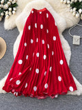 Vintage Big Wave Point Hundred Folded Skirt High-End Half-Dress Women 2026 Spring New High-Waist A Pendant Long Dress