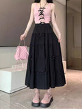 New Spring And Summer Korean Version Of Comfortable Splicing Bow Half-Body Skirt High-Waisted Umbrella Skirt Skirt Skirt Skirt Skirt