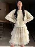 Autumn/Winter 2025 Cascade Yarn Woven Half-Skirt Cake Skirt Pure Color Folded Half-Dressed Korean East Gate