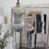 Real Shooting Mesh Collar Splicing Lace Two Long-Sleeved Coat Leaves Edge Ribbon T-Shirt Woman 1323