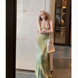 Vintage Tie Dye Sex Hanging Dress Women Summer Seaside Holiday Dress Temperament Waist Thin A-Word Dress