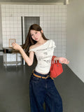 Designing A Hottie Kitten Prints Slanted Shoulder Short-Sleeved T-Shirt For Women 2026 Summer Body-On-Sleeve Short-Term Top