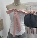 Real Shoot Vietnamese Hottie Bow Tie Bumped Girded Waist Brae Waist Bare Back Tie With Chest Cushion Top 2808