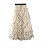 Wave-Print Yarn Skirt Women's Summer New High-Waisted Fairy Leaf Side Skirt In The Long A-Shaped Skirt Dress