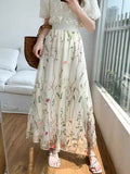 French Net Yarn Skirt Dress Fairy Dress Heavy Lace Embroidered Yarn High Waist Thin 100 Folds Skirt