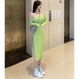 Spring And Autumn 2025 New Long-Sleeved Slimmed-Up Women's Waist Thin Side Open-Butd Long Skirt Thai