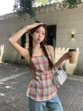 French Retro Red Tector-Set Sling Vest Women Wear Unique Super-Looking Waistless Sleeveless Top