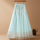 Three-Dimensional Flower Net Dress Half Skirt Women's Spring And Autumn New Temperament Gentle Long Fairy A-Word Shaft Skirt