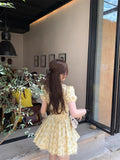 French Sweet Mashed Flower Bubble Short Sleeve Sexy V-Neck Dress Women Summer Pure Want To Close The Waist Thin Hot Girl A Short Skirt
