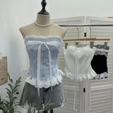 Court Style Lace Lace With Bow With Breast Pads With Bra Vest Short Strap Back Coat 2817