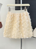 Korean Temperament White High-Waisted Three-Dimensional Rose Decorated With Feminine Short Skirt Sweet Age-Retraction A-Word Ass-Buffed Short Skirt
