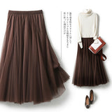 Women's Clothing 2025 Autumn And Winter 2025 New 20 Pieces Spliced Solid Color Mesh Dress Skirt A Word Umbrella Skirt