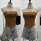 Real Shooting Autumn Vintage Deer Skin Velvet Fold Zipper One-Style Brao Vest Tset 8109