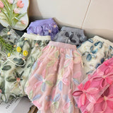 2025 New French Heavy-Bry Light Slative Three-Dimensional Flower Mesh Dress Women High-Waist A Word Loose Umbrella Skirt