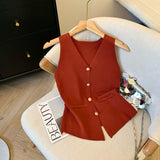 Little Xiangfeng V-Neck Knitted Sleeveless Vest Women's Autumn High-End Horse Clip Cardigan Small Back Hollow Top
