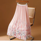 High-Quality Printing Mesh Dress Women's Spring And Summer 2025 New Broken Flower Yarn Skirt In The Long-Singed A-Word 100-Fold Skirt