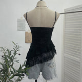 Real Shoot Sweet Spice Girls Irregular Lotus Side With Chest Pad Sling Vest Sexy Lace Sleeveless Top 1139