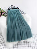 Big Swing Net Dress 2025 Autumn And Winter New Female A Word 20 Pieces Of Splicing Yarn Skirt In The Long Skirt Skirt Umbrella Skirt