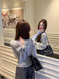 Design-Sensitive Gray Half-Necked Long-Sleeved T-Shirt Blouse Women's Spring 2026 New Korean Linen Shirt