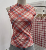 Double-Layer Mesh Vest Retro Design Slim Slimming Sleeveless T-Shirt Short Top 8036