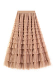 Net Yarn Lotus Leaf Side Temperament Skirt Women's Dress 2025 Spring And Autumn New Famous Woman Long Dress Thin Cake Skirt 2210