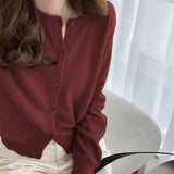 2026 Spring And Autumn New Round-Necked Purple Short Knitted Small Cardigan Loose Outer Sweater Coat For Women