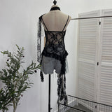Real-Shooting Lace Splicing Irregular Lotus Leaf Edge Ribbon Sling Vest Round Neck Sexy Sleeveless Top 1218