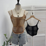 Summer Babes Cowboy Sling Vest Women's Hot Diamond Brush Wash Water Short Umbilized Sleeveless Top 658
