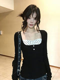 Spice Girl Collar Lace-Point Long-Sleeved T-Shirt Girl Spring New Repair Fake Two Bottoming Shirt Inside The Top