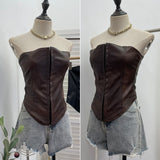 Real Shot Pu Skin Hook Buckle Bra Vest Bare Back Wearing Rope With Sexy Tight Bra Short Small Coat 1350