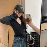 The Royal Sister Style Of Thousands Of Kinds Of Hot Girls With Cushions And Shoulders V-Neck Bottom Shirt Women In Autumn And Winter Atmosphere To Take A T-Shirt