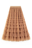 Net Yarn Lotus Leaf Side Temperament Skirt Women's Dress 2025 Spring And Autumn New Famous Woman Long Dress Thin Cake Skirt 2210