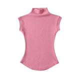 Thai-Style Solid-Colored Elastic Arc Waist-Side Vest T-Shirt Girl With Pure Desire To Ultra-Short-Sleeved Half-Necked Ants Waist T