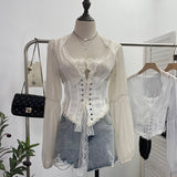 French Court Wind Strapped With Waist Fish Bone Shirt Lace Shirt Back Waist To Take Short Top 8803