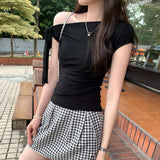 French Unique Beautiful Bow Tie With Slanted Shoulder Short-Sleeved T-Shirt For Women 2025 New Dress-Up Short Top