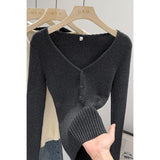 2026 Early Spring French Pure Lust Wind V-Neck Knitted Shirt Girl New Soft-Castic Elastic Repair Inside The Bottom Blouse
