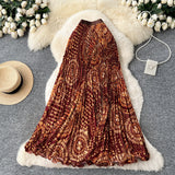 Sunflower Print 100-Fold Skirt High-Rise Thin Half Skirt Women's Medium And Long Skirt Holiday Wind Does Not Hit The Big Swing Commuter Skirt