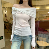 Shopping Mall Sexy Side-Shoulder Design Texture Inside The Wool Bottoming Shirt Women Autumn And Winter Hottie High-End Feel Top