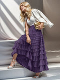 New French Long Dress Female Autumn Temperament Elegant Solid High-Waisted Mesh Cake Skirt Unkempt Skirt
