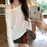 Korean Micro-Permeable Pure Desire To Lazy And Relaxed Feeling Thin Bottom Shirt Long-Sleeved T-Shirt Girl Spring Thin Air Conditioning Hood