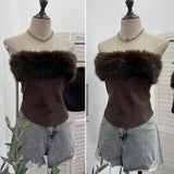 Real Shooting Hottie Hair Splicing Pu Skin Thoracic Vest Zipper One-Thrace Wrapped Thoracic Coat 8125