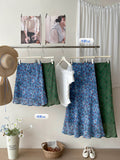 Korean Retro Blue Floral Net Yarn In The Word Skirt Women's Summer French Seaside Holiday Bag Fish Tail Half-Body Dress